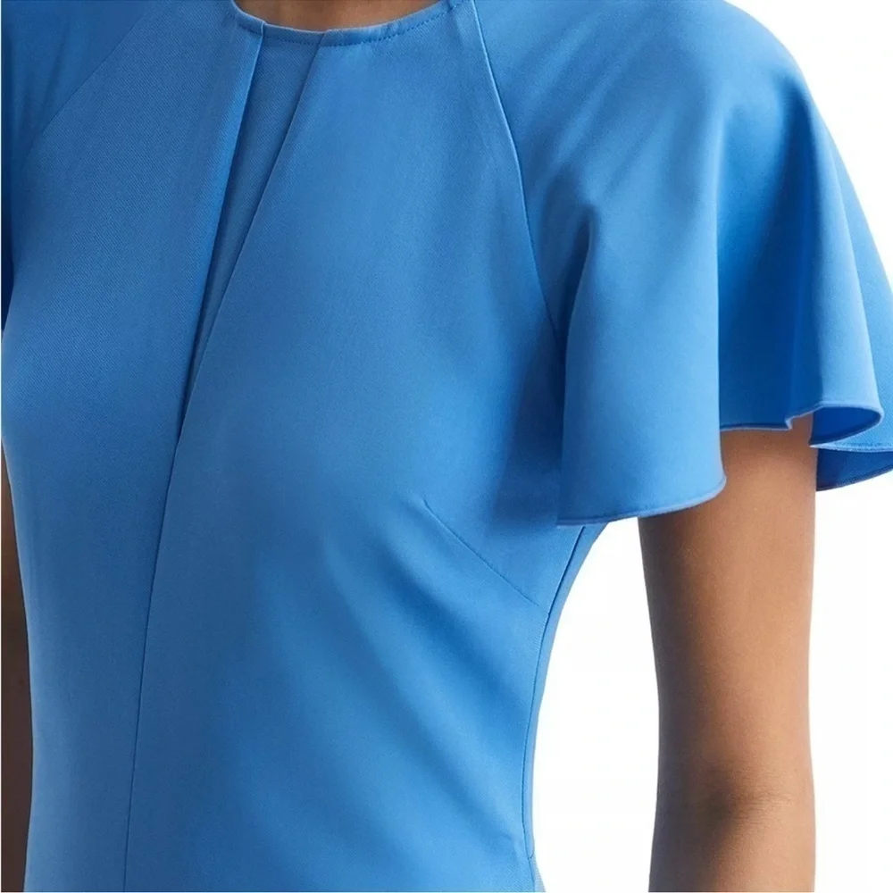 NWOT Reiss Eleni Cap Sleeve butterfly hem cap sleeves blue Midi dress sz 4_6